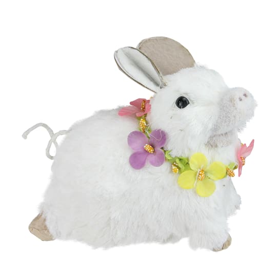 6&#x22; White Sisal Piglet with Floral Lei Easter Figure